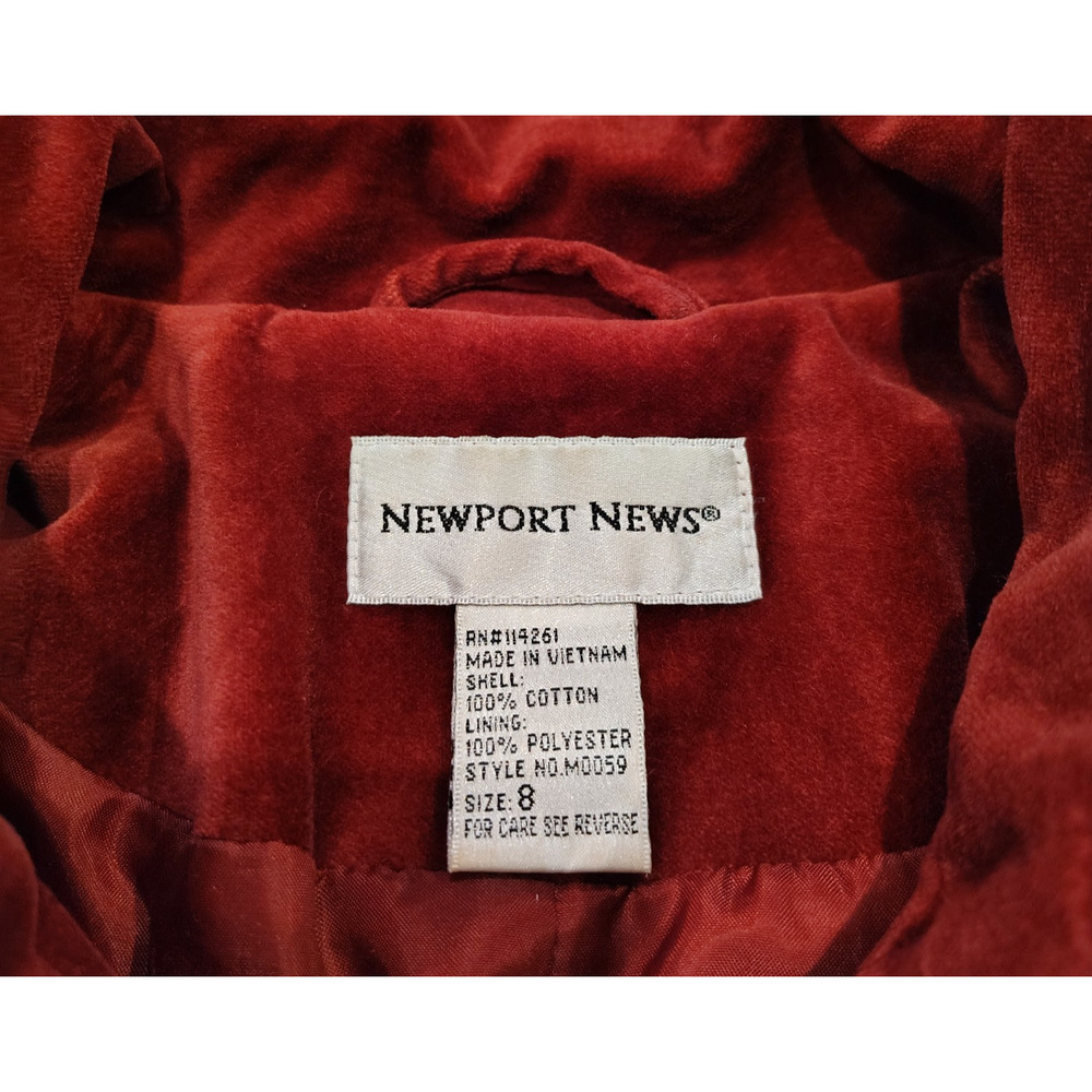 Newport News Velvet Military Longline Jacket Burgundy Red Sz 8 Y2K - Picture 4 of 9